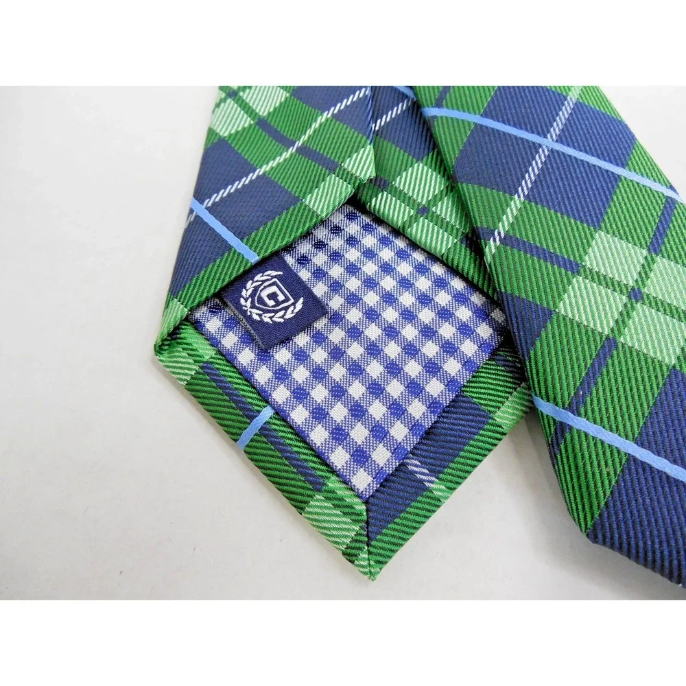 Chaps Neck Tie Boy's Classic Green & Blue Plaid 100% Polyester 48